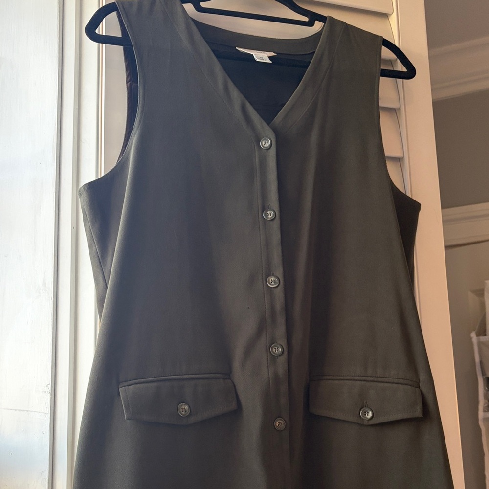 VTG Talbots Button Down Maxi Utility Tank Dress Suede-like Olive Green 🫒